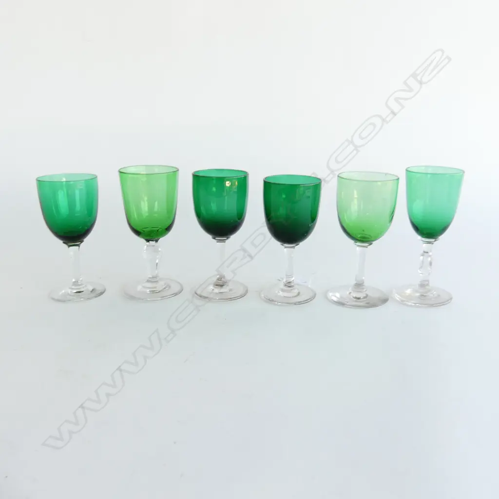 Six small green tones wine glasses, Image 1++