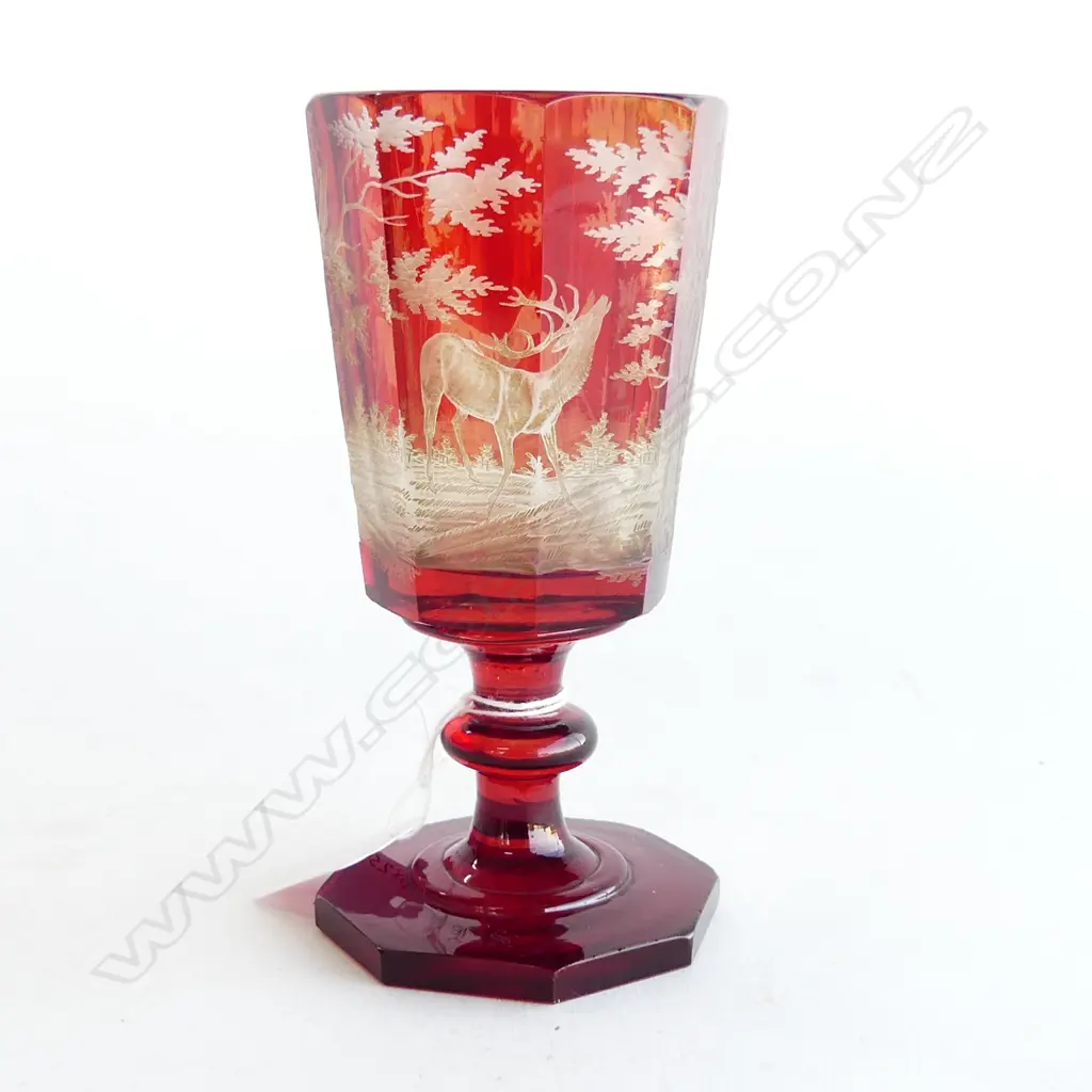 A red glass wine with hunting scene motifs, Image 1++