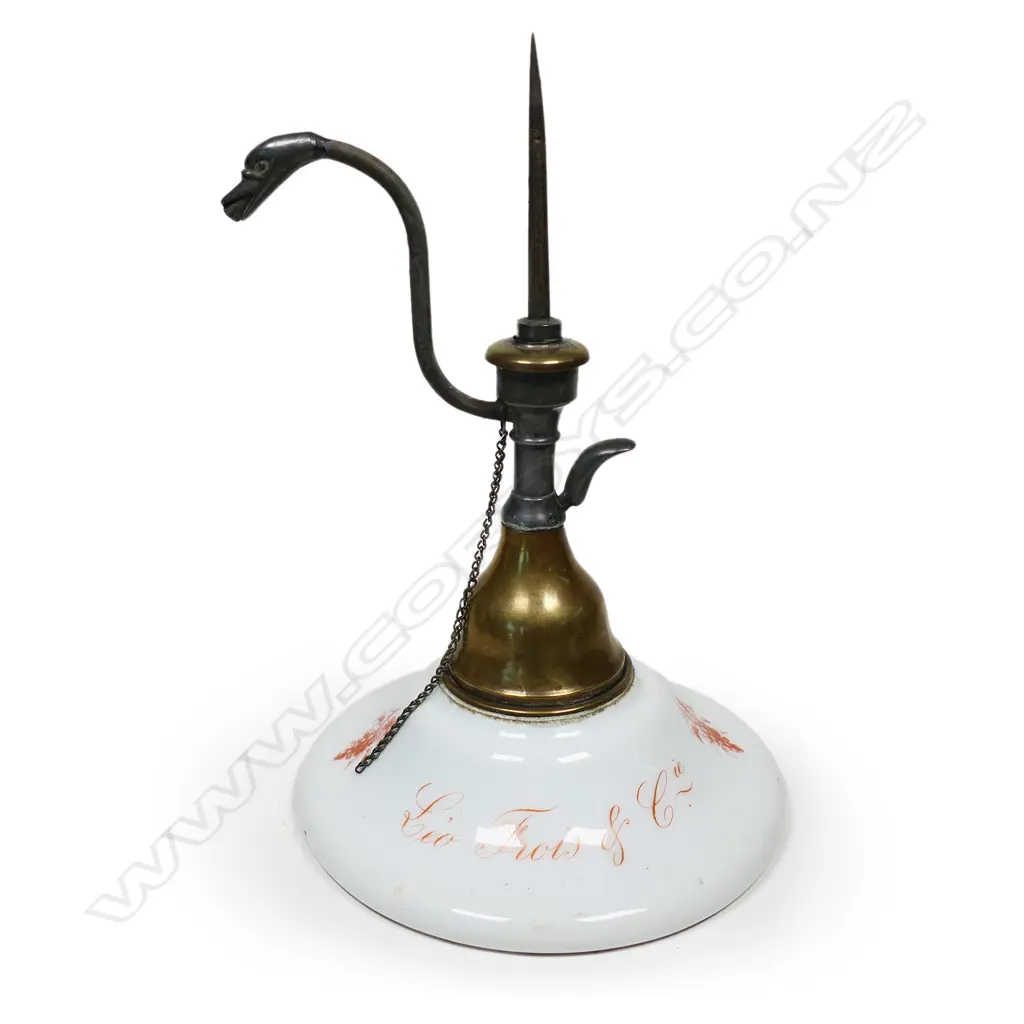 19thC French 'Lio Frois & Co' porcelain brass & pewter wine dispenser, Image 1++
