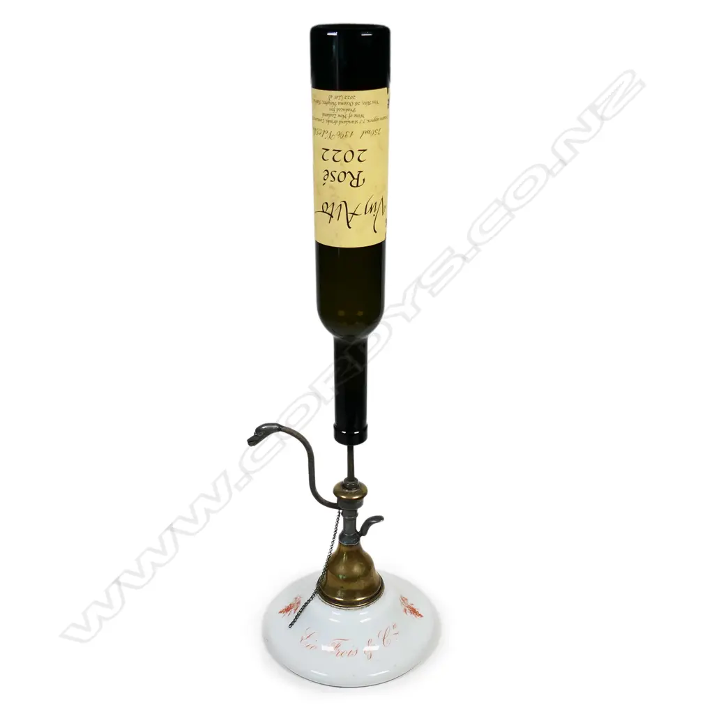 19thC French 'Lio Frois & Co' porcelain brass & pewter wine dispenser, Image 1++
