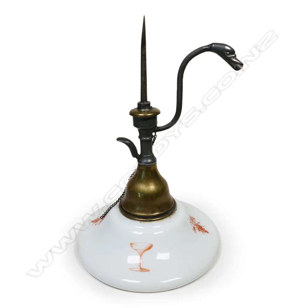19thC French 'Lio Frois & Co' porcelain brass & pewter wine dispenser, Image 1++