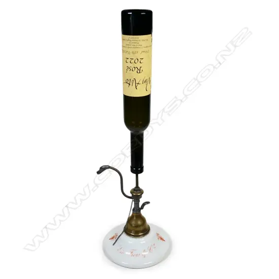 19thC French 'Lio Frois & Co' porcelain brass & pewter wine dispenser,
