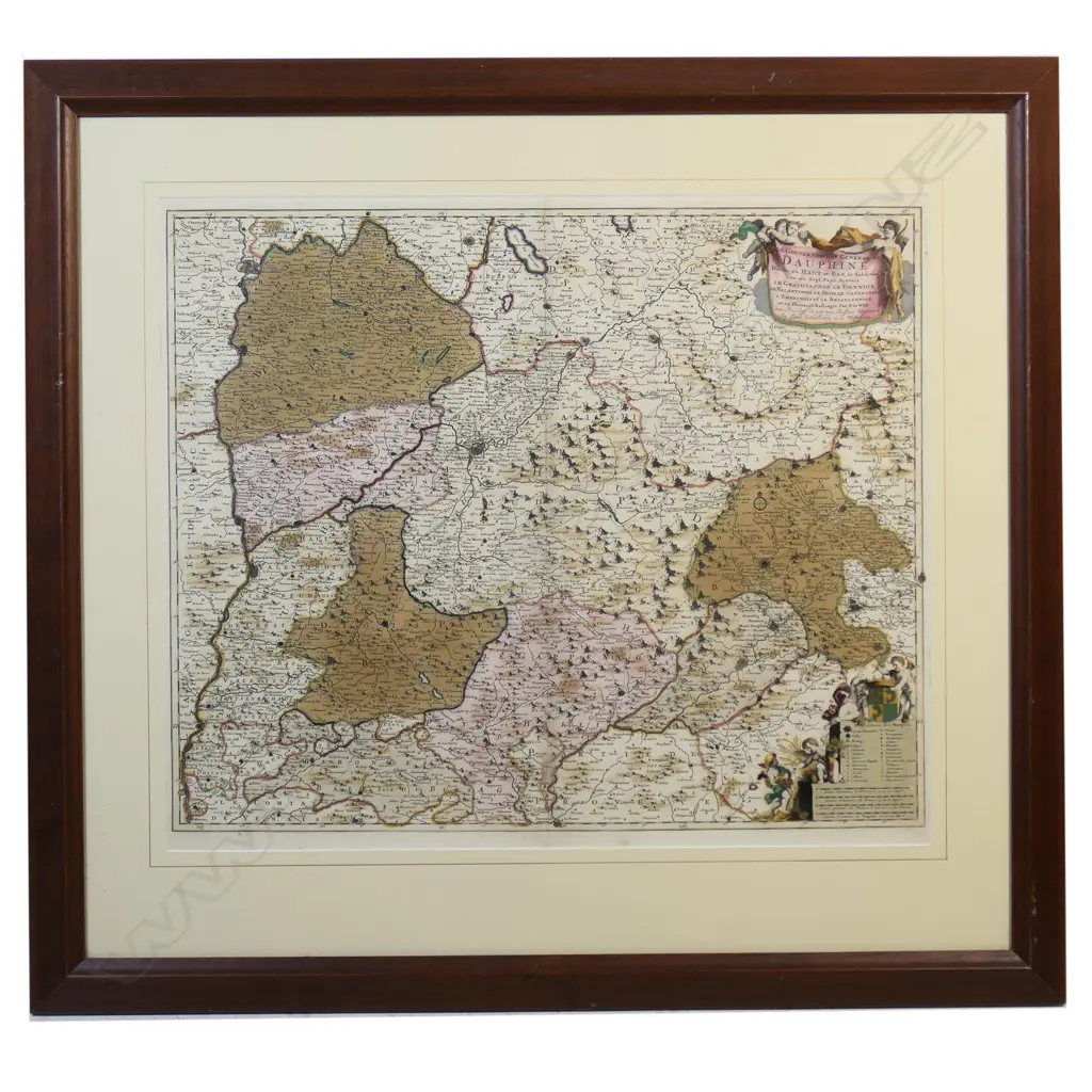A large framed hand-coloured print depicting The Dauphine Valley in France, Image 1++