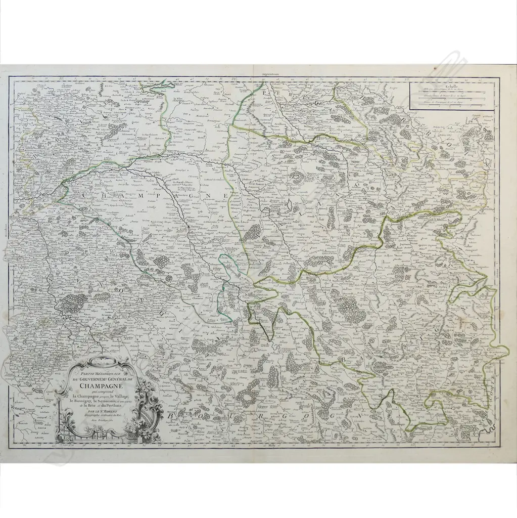 A large hand-coloured framed print depicting Champagne area of France, Image 1++