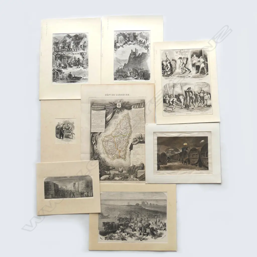 Twenty-two various sized prints illustrating the harvesting and process of winemaking, Image 1++