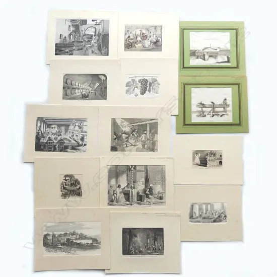 Twenty-two various sized prints illustrating the harvesting and process of winemaking,