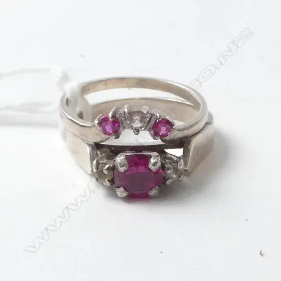 2 STG SILVER RINGS with pink/white stones SIZE N