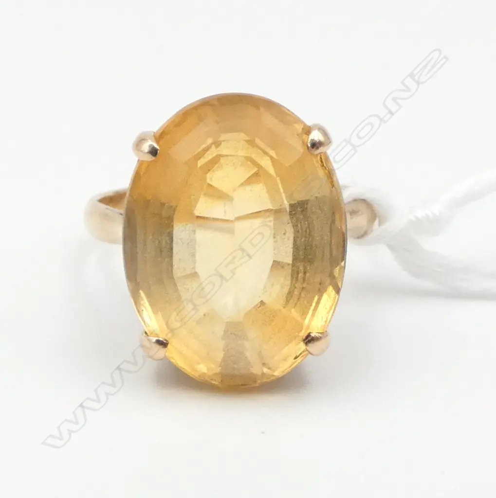 14ct GOLD & CITRINE RING scrolling basket mount 4.14gms SIZE L Image 1++