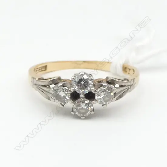 1920'S /30'S 18ct GOLD & DIAMOND 4 STONE RING 2.4gms in old ring box SIZE N