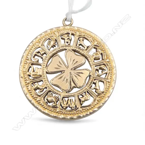 9CT tested GOLD LGE ZODIAC DISC PENDANT 16.78gms