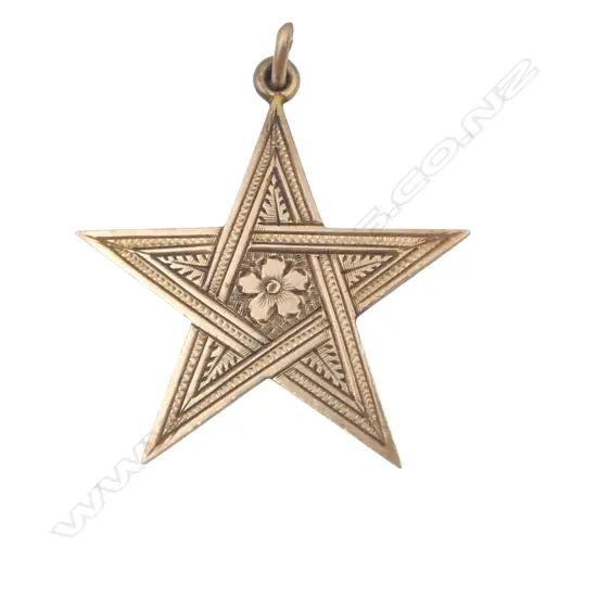 c1900 9ct GOLD STAR MEDALLION PENDANT 5.4gms