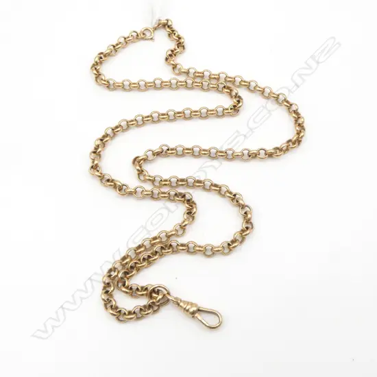 9ct GOLD BELCHER LINK NECK CHAIN with SLIDING 'DOG' CLIP  L.540mm. 22.5gms