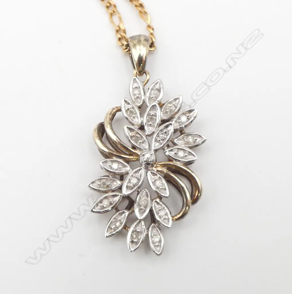 9ct DIAMOND PENDANT on 9ct CHAIN, 5.5gm Image 1++