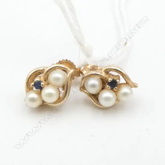 PR 14ct GOLD SAPPHIRE & PEARL EARRINGS 1.7gms
