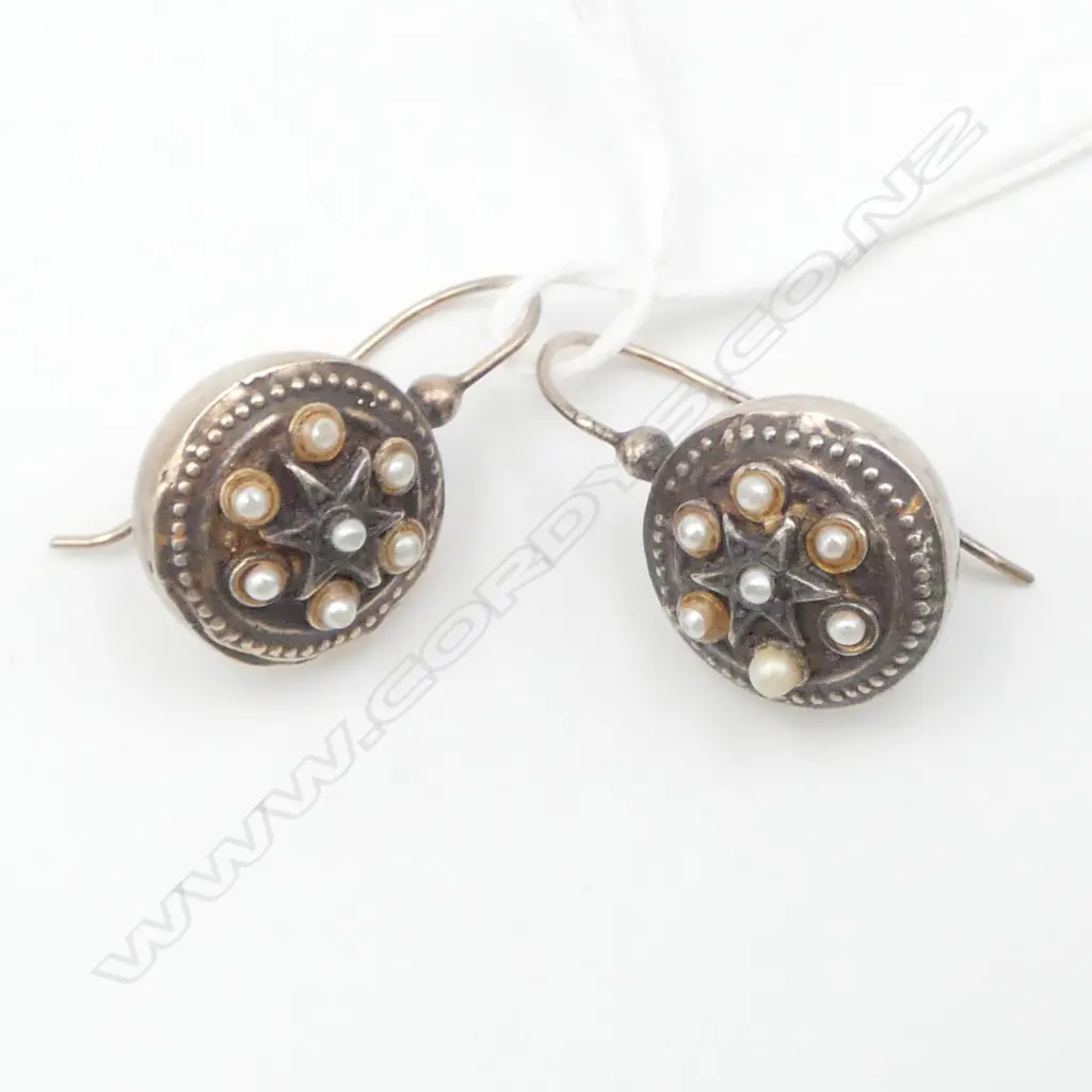 PR SILVER & SEED PEARL EARRINGS, HOOK BACKS Image 1++