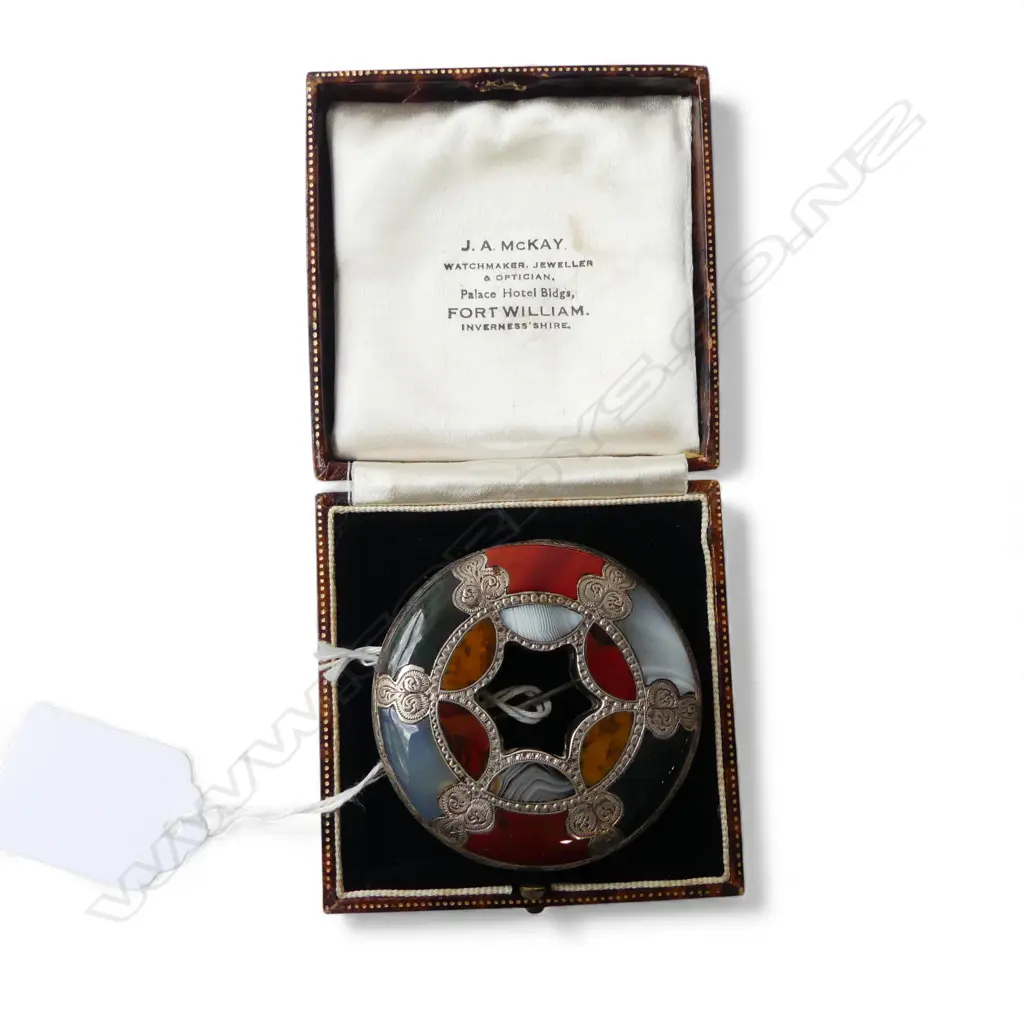 ANTIQUE SILVER & AGATE BROOCH/PENDANT Dia.55mm Image 1++