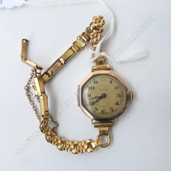 1920's LADIES BAUME 9ct GOLD WRISTWATCH on plated strap 