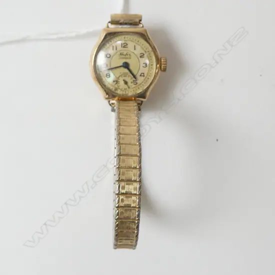 VINTAGE 9ct GOLD HAFIS LADIES WRISTWATCH plated strap