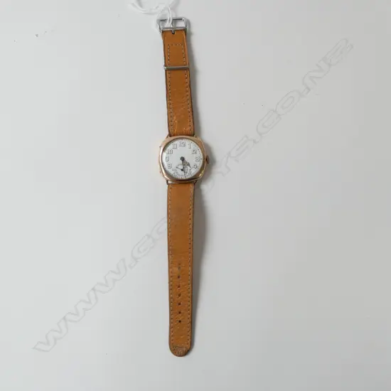 9ct rose GOLD c.1920's TRENCH TYPE GENT'S WRISTWATCH running
