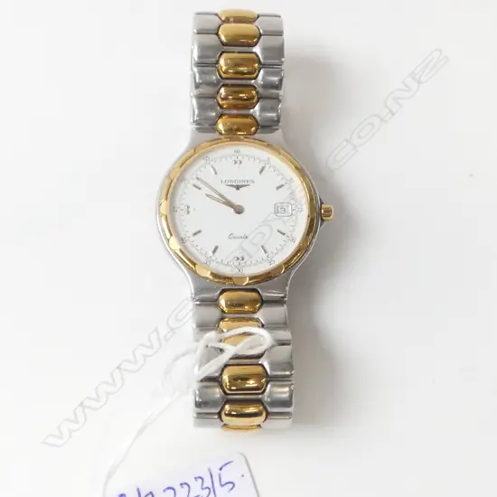 LONGINES GENT'S 'CONQUEST' QUARTZ WRIST WATCH white dial stainless & gold plate case & strap