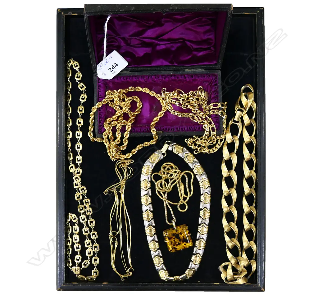 ASST. COSTUME JEWELLERY INCLUDING OROTON.  GIVENCHY DESIGNER ETC.. NECKLACES in Victorian box Image 1++