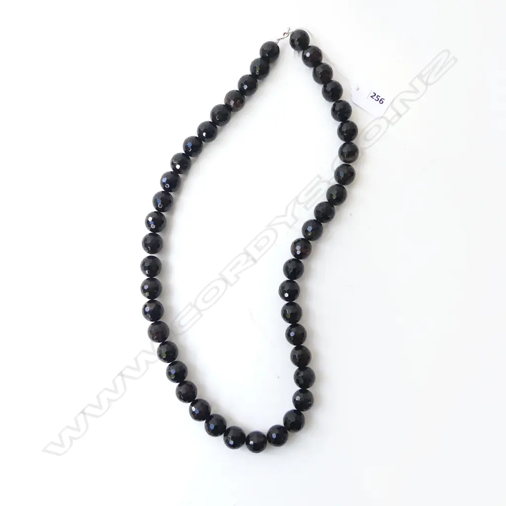 BLACK SMOKY QUARTZ BEAD NECKLACE L.800mm Image 1++