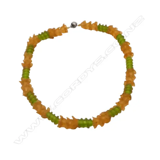 GREEN & ORANGE OPAQUE GLASS BEAD NECKLACE, L 500mm