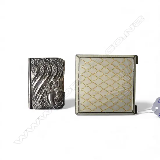 STG SILVER ENAMLED COMPACT 65x65mm, NOTE BOOK IN 800 SILVER CASE 60x40mm