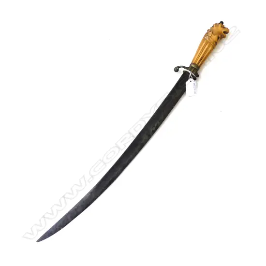 OLD SWORD; CURVED BLADE & CARVED GRIP guard faulted L.605mm