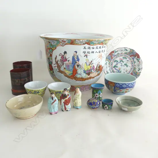 CHINESE JARDINERE H.200mm, 270mm dia + ASST. ORIENTAL CERAMICS ETC