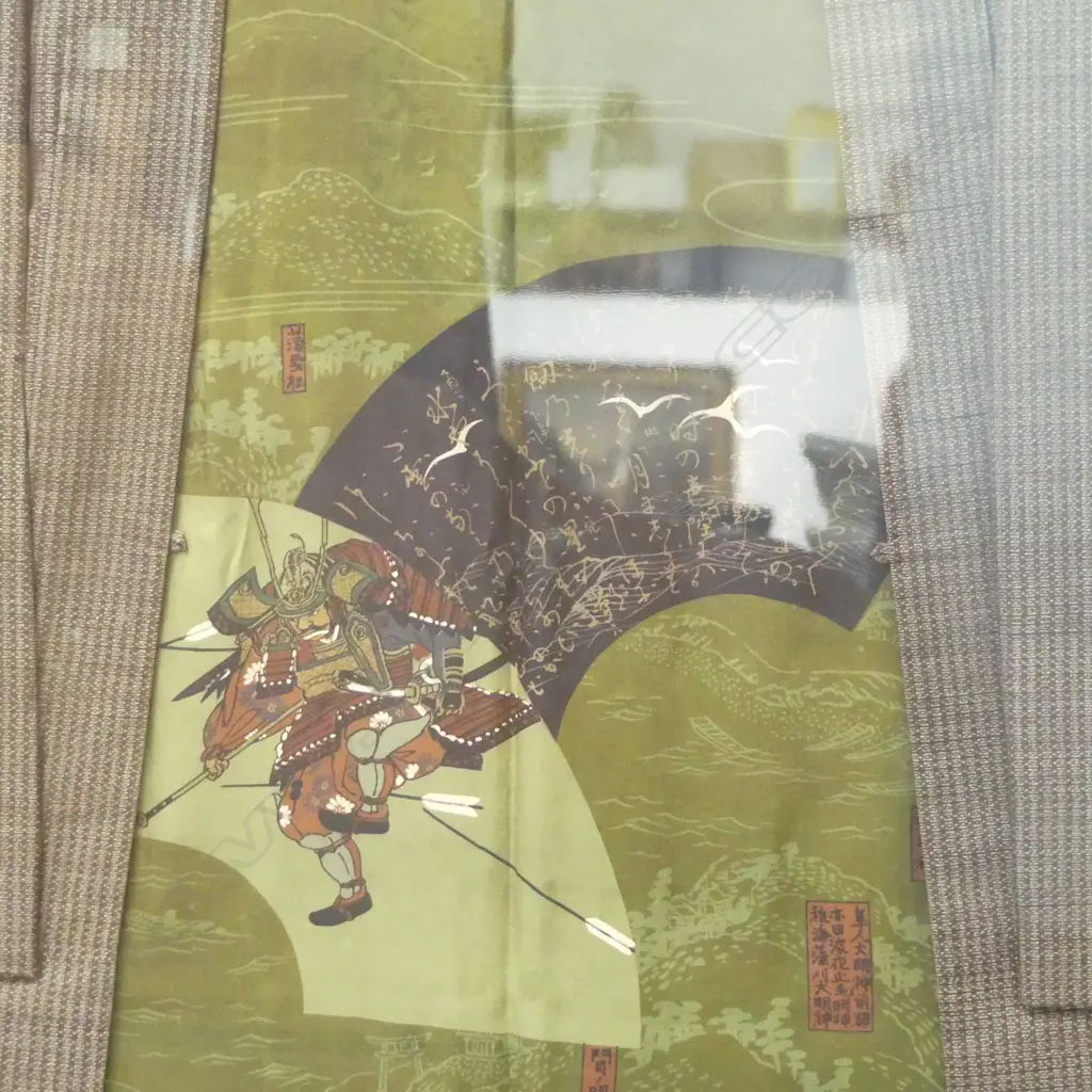 CONTEMPORARY BLACK FRAMED KIMONO with Samurai. 1270 x 930mm overall Image 1++