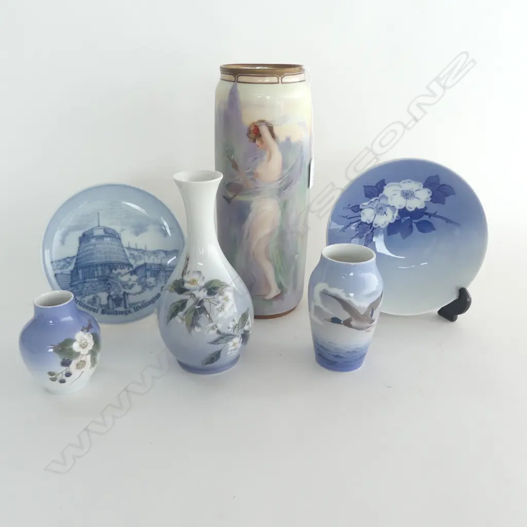 FRENCH VASE H.310mm + 3 ROYAL COPENHAGEN VASES + 2 PLATES 205mm dia Image 1++