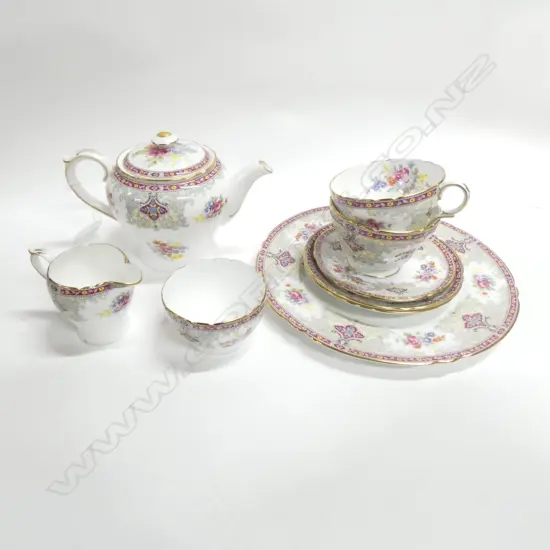 SHELLEY CHINA TEAPOT C/SUGAR 2 C/SS CAKE PLATE & DISH GEORGIAN PAT