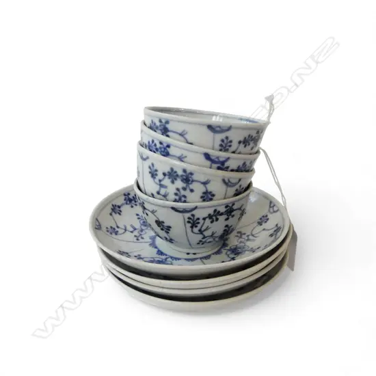 4 B/W PORCELAIN C/S 125mm 1 SAUCER w. HAIRLINES