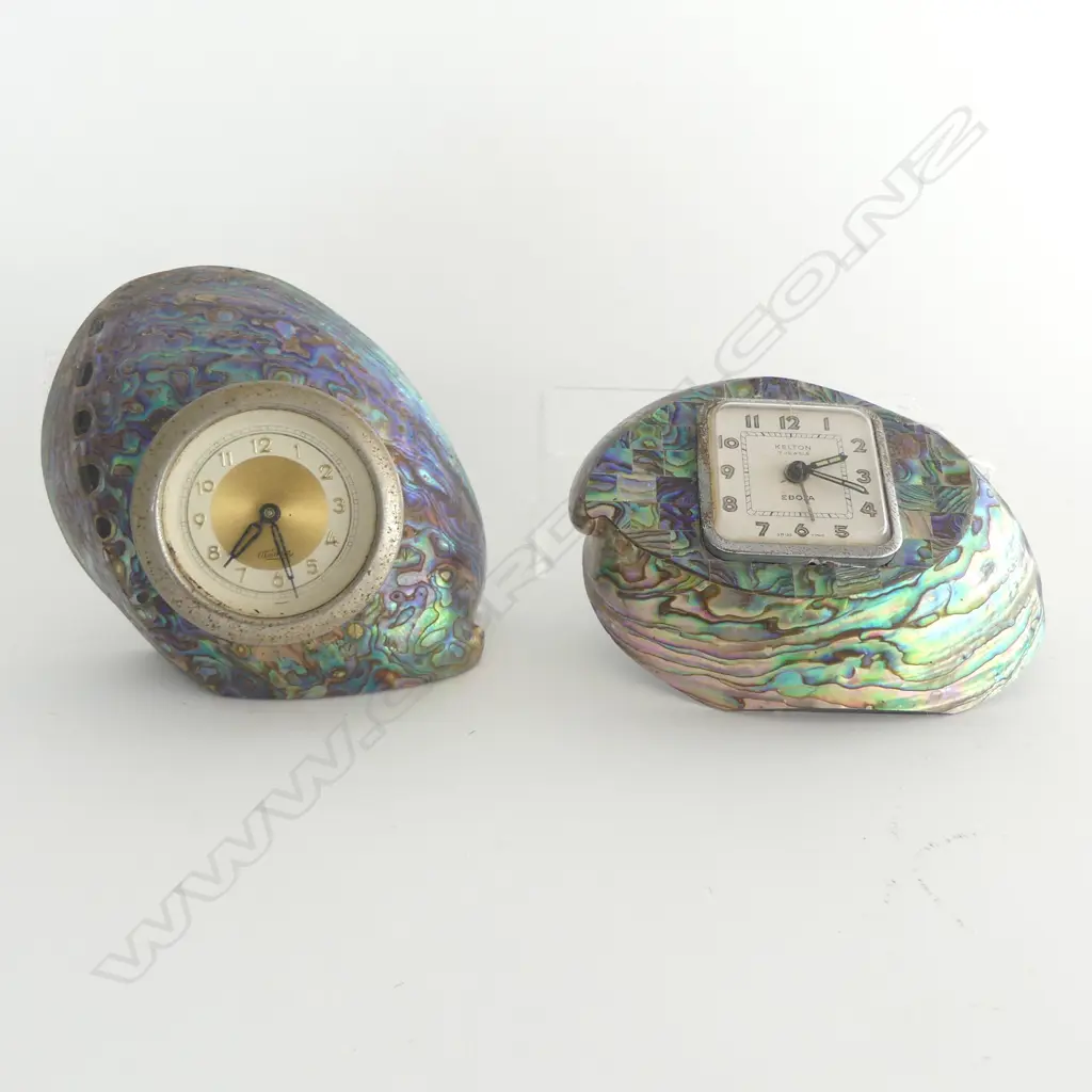 2 VINTAGE PAUA SHELL CLOCKS: Ataahua + Kelton Image 1++