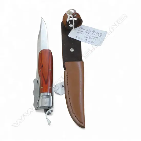 FOLDING BLADE HUNTING KNIFE w. LEATHER SHEATH L.240mm