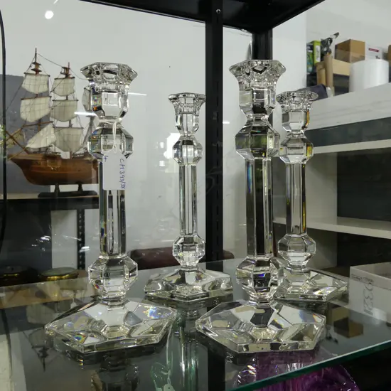 4 VAL SAINT LAMBERT CRYSTAL CANDLESTICKS H.235mm