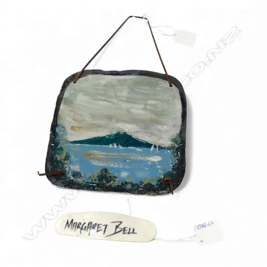 MARGARET BELL, RANGITOTO PLAQUE signed & dated '90 180x175mm + 'MARGARET BELL' PLAQUE