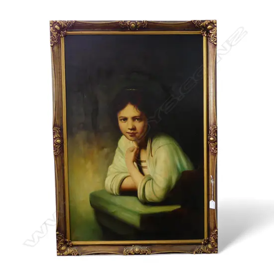 OIL PAINTING AFTER REMBRANDT 'GIRL AT THE WINDOW'. 900 X 600mm