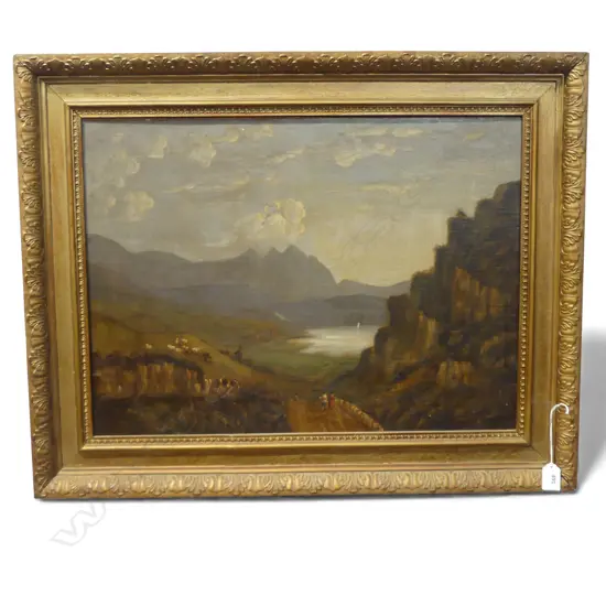19TH CENTURY EUROPEAN SCHOOL PASTORAL LANDSCAPE OIL ON CANVAS LAID ON BOARD 425 X 575MM