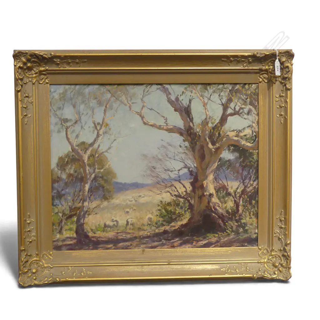 JOHN ROWELL, SHEEP COUNTRY, OIL ON CANVAS, 400x495 + DUDLEY PARKER, AUSTRALIAN LANDSCAPE, OIL ON BOARD Image 1++