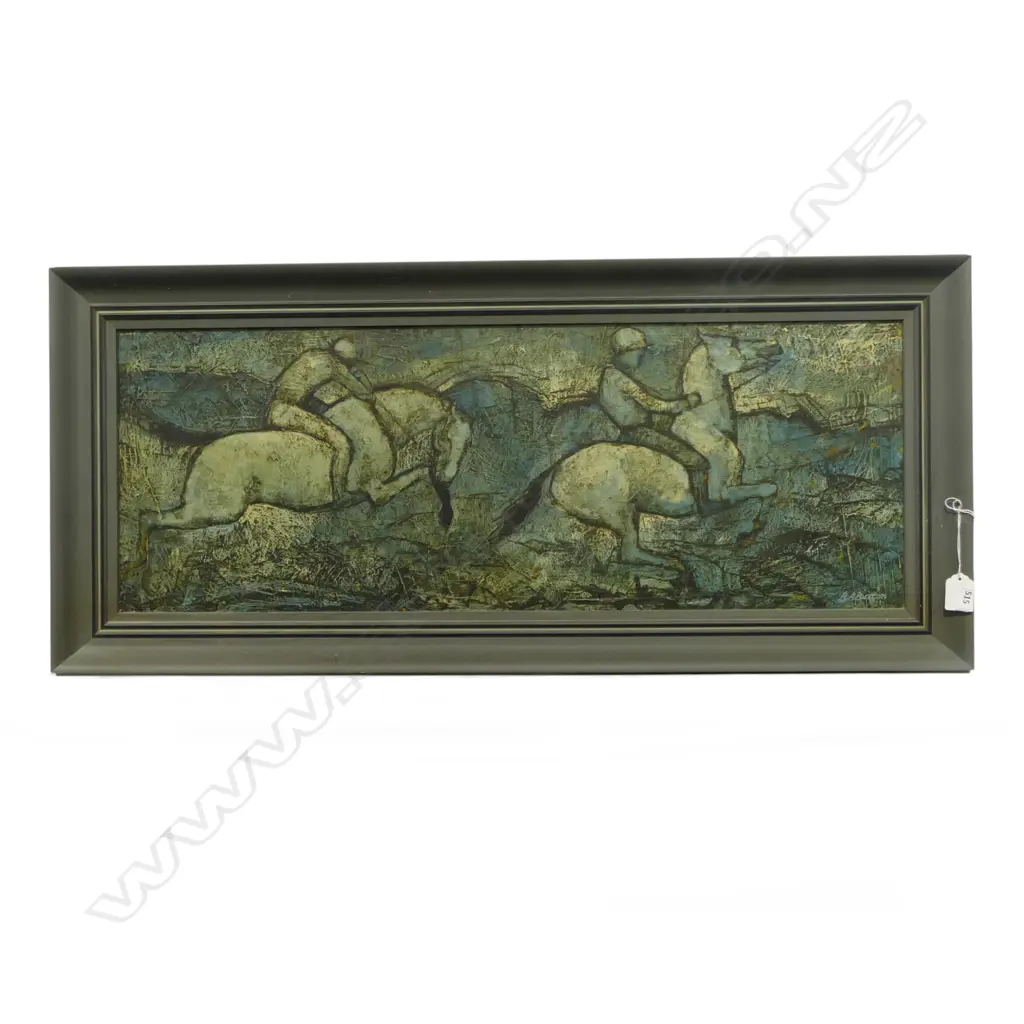 B.A. BUXTON, JOCKEYS, ACRYLIC ON BOARD, 290x780mm Image 1++