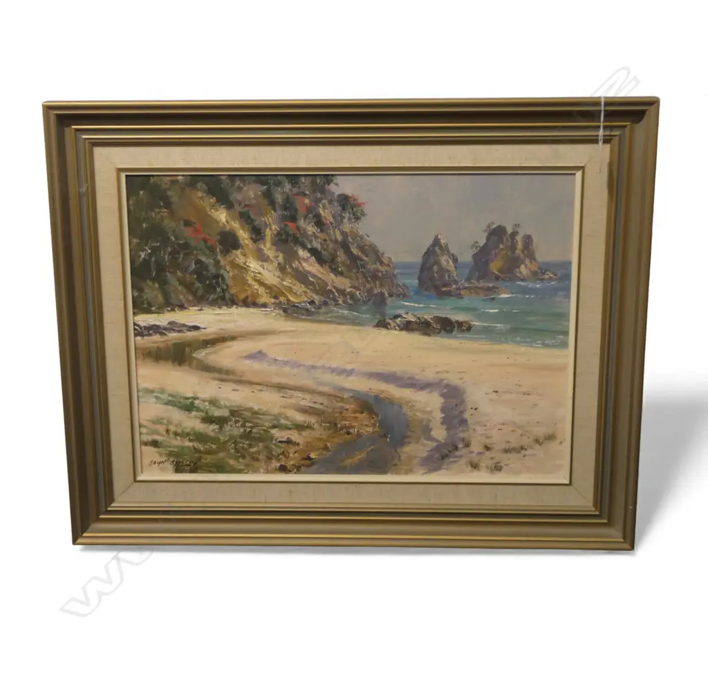 JOHN SPEEDY OIL PAINTING 'Coromandel Coastline Otama 1989' Signed Labelled verso 380 x 540mm Image 1++
