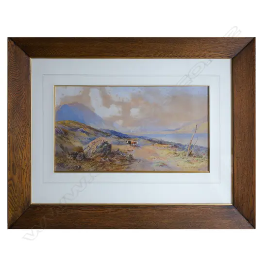 LW WILSON 'LAKE HAYES NEAR ARROWTOWN, N.Z', WATERCOLOUR & GOUACHE 1886, 390 x 710mm (A/F)