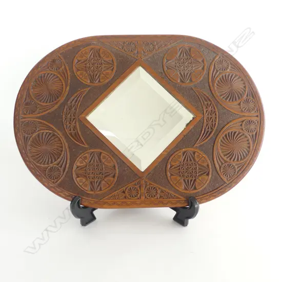 NZ COLONIAL CHIP ART CARVED MIRROR 330 X 465mm