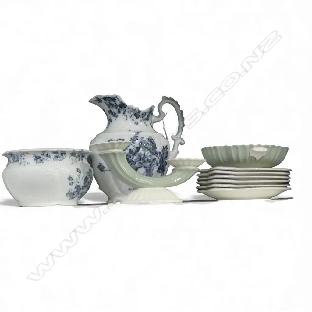 JOHNSON BROS. POTTY & WASH JUG, SPODE FORTUNA CANDLESTICK & DISH, 6 W. GERMAN FISH PLATES 240mm dia Image 1++