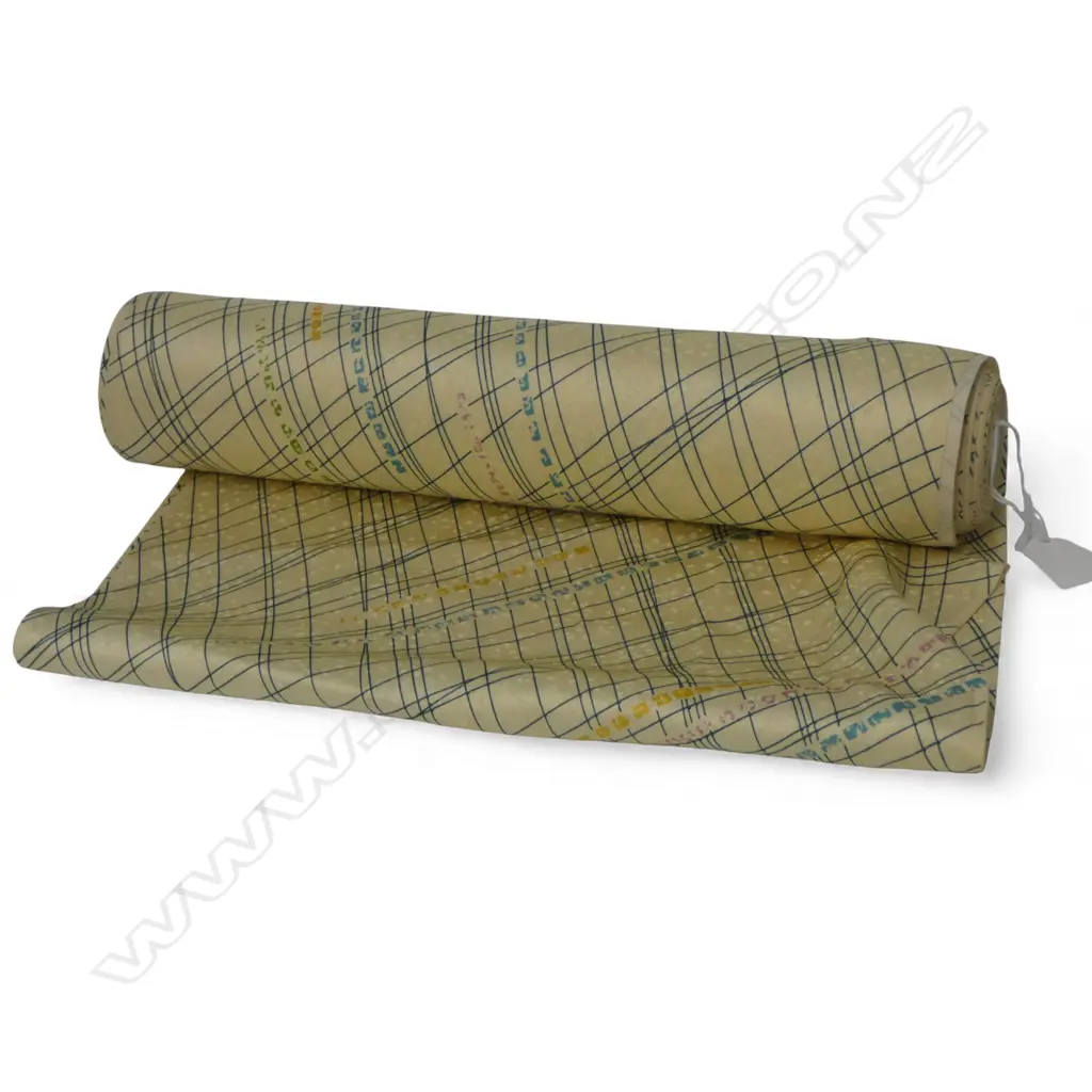 1980's NISHIJIN TEXTILE (Kyoto) JAPANESE ROLL OF PATTERNED SILK L.12m.W.360mm. New/old stock stylised pattern on lemon Image 1++