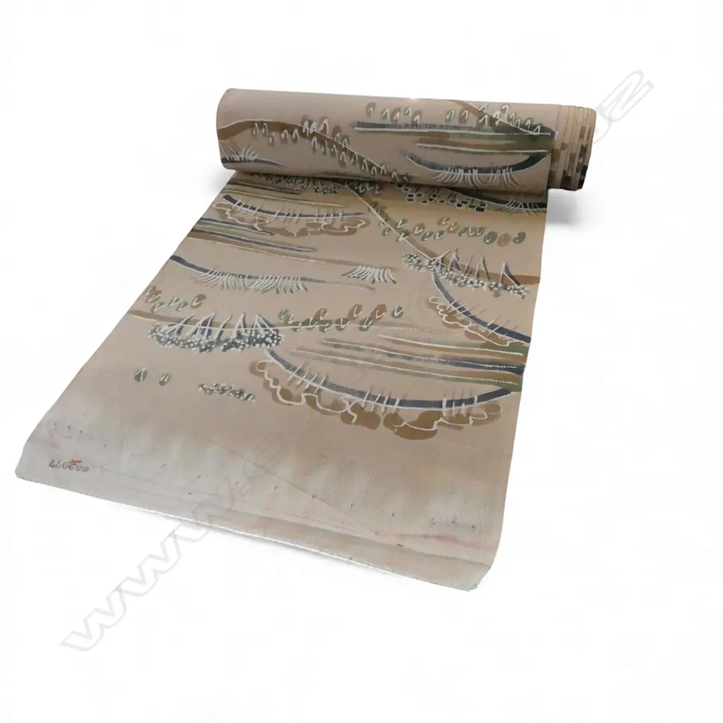 1980's NISHIJIN TEXTILE (Kyoto) JAPANESE ROLL OF PATTERNED SILK L.12m. W.360mm. New old stock soft pink w landscaped Image 1++