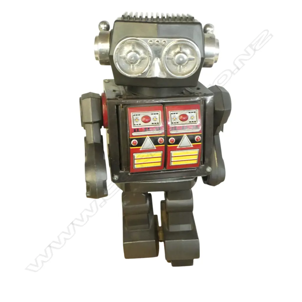 VINTAGE HORIKAWA? JAPANESE TIN PLATE BATTERY OPERATED TOY ROBOT H.255mm Image 1++
