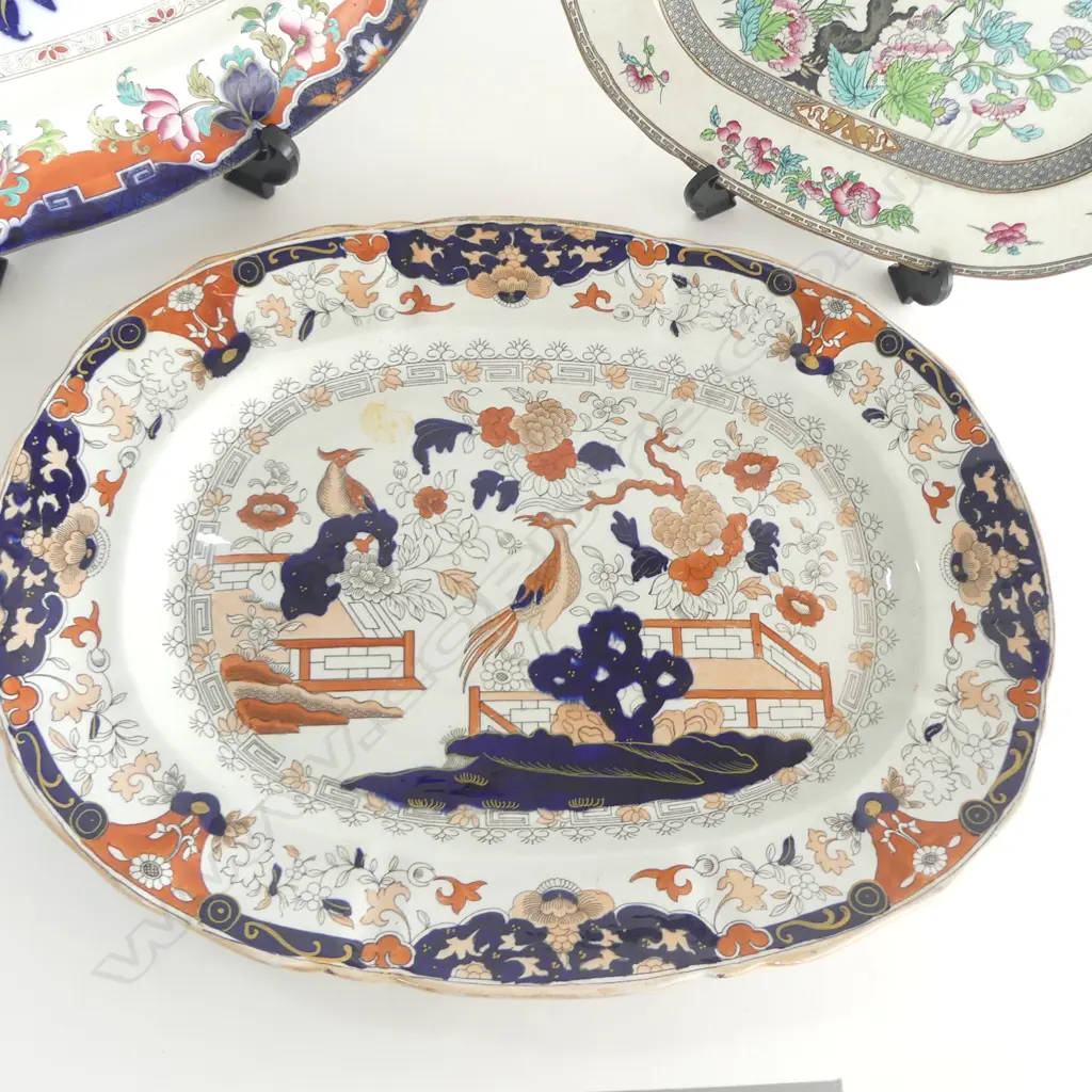 VICTORIAN 'INDIA TREE' ASHET + 2 IMARI PAT ASHETS W.560mm Image 1++